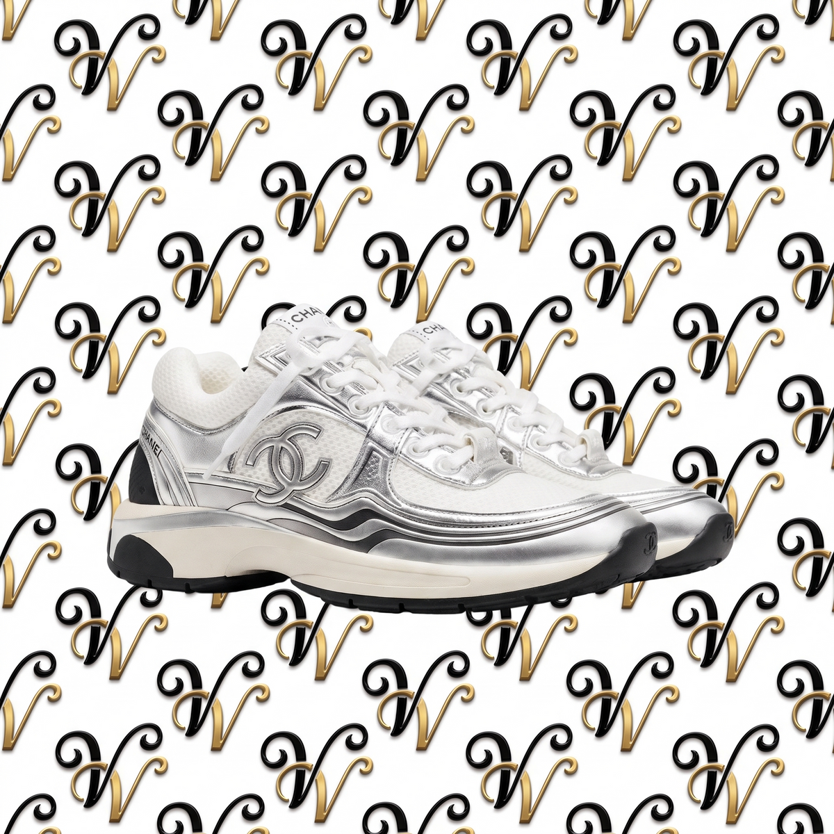 WHITE & SILVER LOGO SNEAKER