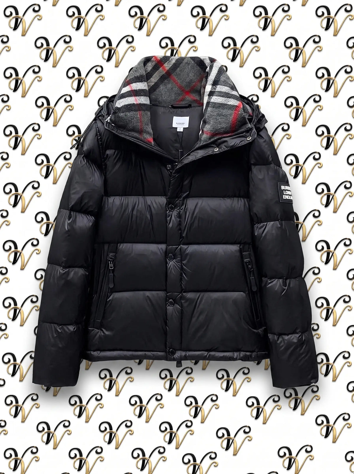 BLACK PUFFER JACKET (RED STRIPES)